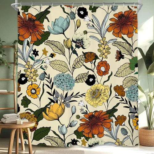 Vista 9 de Miyotaa - Juego de cortina de ducha con flores para decorar un baño pequeño o una ventana, 36 pulgadas de ancho x 71 pulgadas de alto, cortina