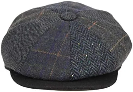 Vista 2 de Hombres de lana Newsboy Cabbies Otoño Invierno Clásico Patchwork Plaid Apple Cap Golf Sombrero Multicolor