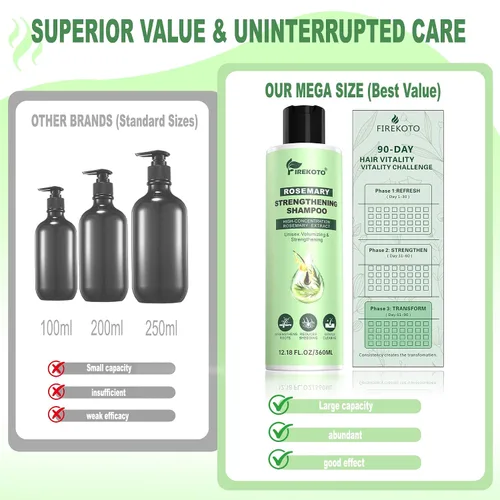 Vista 5 de Champú orgánico para el crecimiento del cabello con romero y biotina, exfolia y previene la rotura, fórmula ligera, más completo, más fuerte
