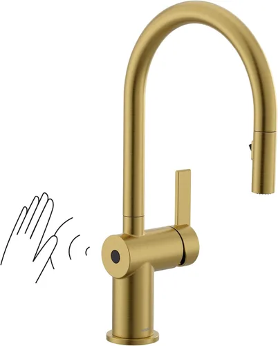 Vista 29 de Moen Cia Grifo de barra moderno color oro cepillado con aumento de potencia y acentos opcionales en negro mate, instalación fácil de un solo mango