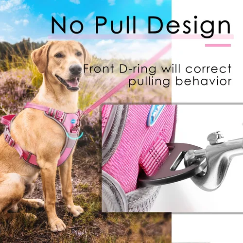 Vista 2 de ThinkPet Arnés deportivo transpirable sin tirones con mango, arnés reflectante ajustable para perros medianos y grandes, clip trasero/delantero