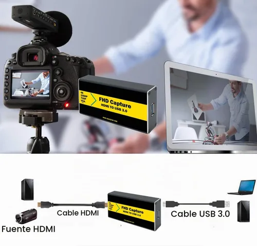 Vista 6 de Tarjeta de captura de video 4K 30FPS 1080P 60FPS a USB 3.0 con cable HDMI 4K HDMI a USB 3.0 para compatible con Windows, Linux, macOS, transmisión
