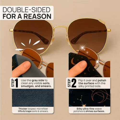 Vista 3 de Microfiber Wholesale Paños de limpieza rápida para gafas, 8 x 8, astrología, paquete de 1 con funda, limpiador de lentes de doble cara para lentes