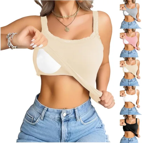 Vista 10 de Tank Tops for Women with Built in Bra Sleeveless Lace Trim Tees Summer Slim Tunic Top Cami Base Layer Camisole