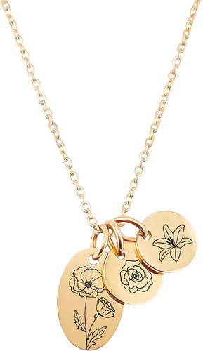 Vista 3 de Collar de flores de nacimiento, personaliza tus flores del mes de nacimiento, regalo del día de la madre de niños, plata, oro, joyería peronalizada