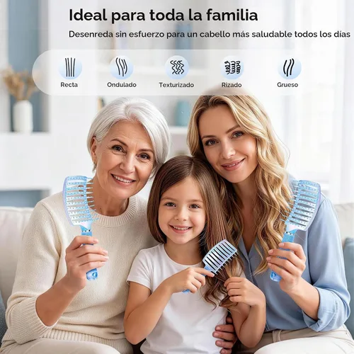 Vista 6 de Cepillo para el cabello, cepillo desenredante curvado y ventilado grande y Azul