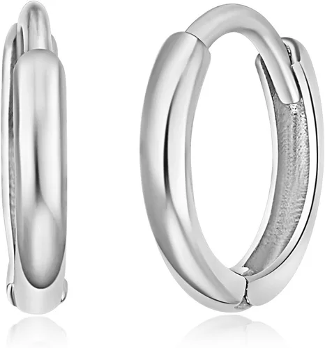Vista 5 de Aretes Huggie de oro amarillo o blanco real de 14 quilates de 0.059in de grosor (0.315 x 0.315in), Oro de 14 quilates, no conocido