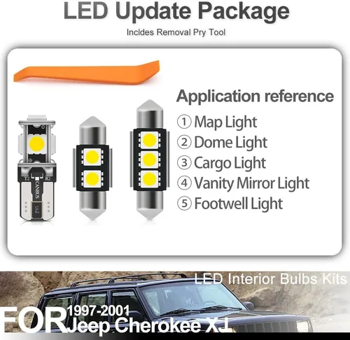 Vista 8 de Kit de bombillas interiores XJ LED de 14 piezas para Jee'p Cherokee XJ 1997 Cherokee blanco 1997-2001