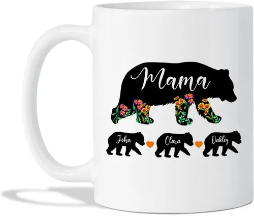 Vista 17 de Taza de café con nombre personalizado "Best Mom Ever", regalos para cumpleaños, regalos de niños, taza de café floral personalizada, regalo