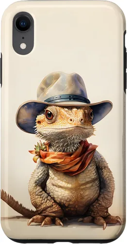 Vista 24 de iPhone 16 Lindo dragón barbudo Beardie con un estuche de sombrero de vaquero