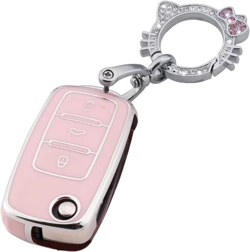 Vista 10 de Pangpai Funda para llavero rosa para Jeep, funda de protección de TPU suave con llavero brillante compatible con Jeep Grand Cherokee Renegade