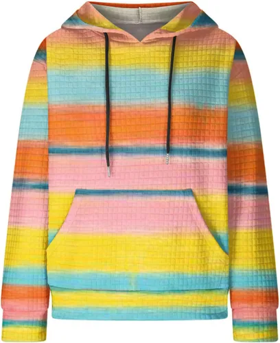 Vista 4 de Womens Hoodies Casual Long Sleeve Drawstring Waffle Pullover Tops Loose Sweatshirt with Pocket Fall Clothes