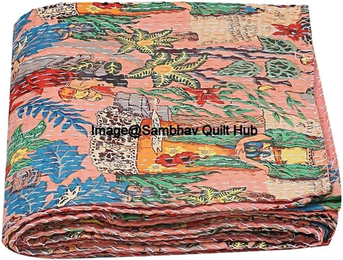 Vista 6 de Frida Kahlo - Manta acolchada de algodón estampada hecha a mano india, colcha Kantha Work bohemia para decoración de cama, manta