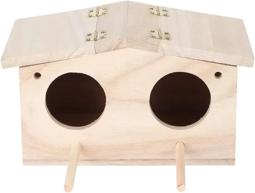 Vista 8 de Caja anidable de periquitos, casa de madera para nidos de pájaros para mascotas, jaula de cría de cacatúas con perca, accesorios para loros