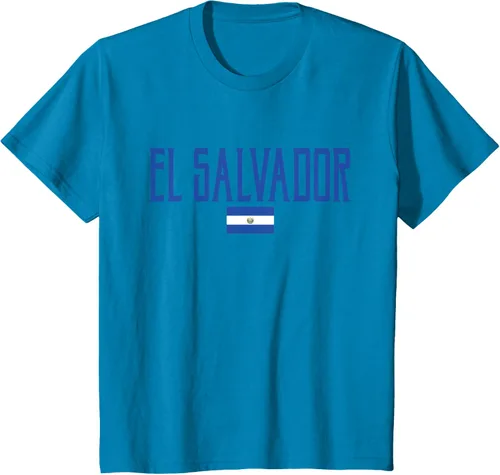 Vista 43 de Camiseta de texto azul con bandera de El Salvador, Negro, S