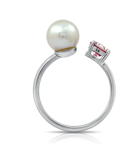 Vista 2 de Tienda Essentials Platinum Plated Sterling Silver Infinite Elements Cubic Zirconia Freshwater Pearl Ring (previously Tienda Collection)