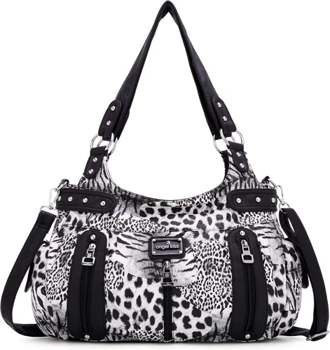 Vista 24 de Angelkiss Bolsos grandes y carteras para mujer de cuero sintético lavado tipo hobo, bandolera, bolso cruzado, bolso de hombro, bolso de mano