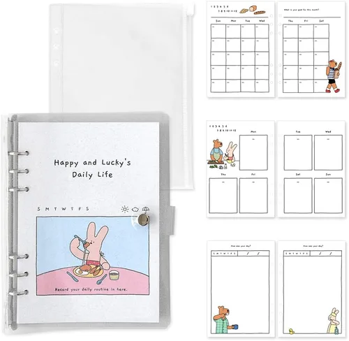 Vista 9 de Monolike A5 FALL IN NEWTRO Ver.2 Diary Set, Be full of happiness - Academic Planner Weekly & Monthly Planner with PVC Cover, Zipper bag, Sticker
