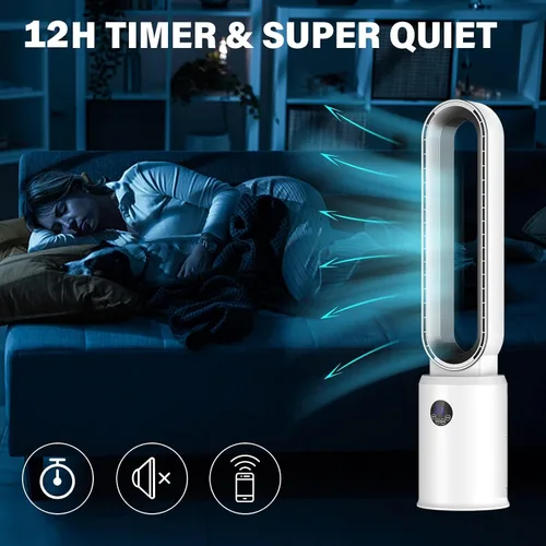 Vista 6 de advwin Ventilador de torre sin aspas con control remoto, ventilador de enfriamiento silencioso con oscilación, 24 velocidades, temporizador de 12