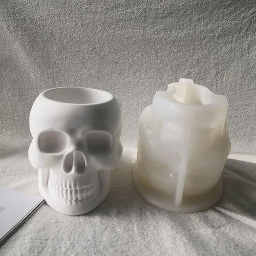 Vista 7 de appuivbt Molde de resina epoxi de calavera para macetas, plantas suculentas, maceta, moldes de cemento, molde de yeso para hormigón, molde