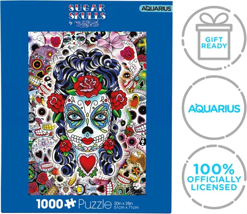 Vista 7 de AQUARIUS Sugar Skulls - Rompecabezas de 1000 piezas, sin deslumbramiento, ajuste de precisión, mercancía y coleccionables de Sugar Skulls