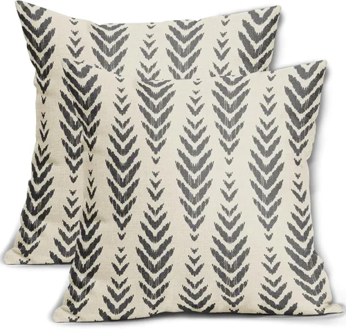Vista 34 de Sweetshow - Juego de 2 fundas de almohada boho de 16x16 pulgadas, fundas de almohada étnicas bohemias negras con estampado geométrico de espiga