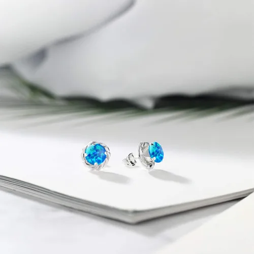 Vista 289 de Gem Stone King Aretes de plata de ley 925 de 0.236 in con piedra natal redonda para mujer