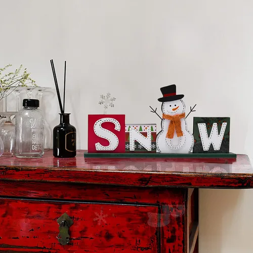 Vista 2 de HOHOHO SNOW - Decoración de mesa de Navidad de madera, muñeco de nieve de Papá Noel, letrero de letras HOHOHO, decoración de mesa de Navidad, centro