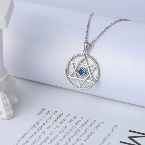 Vista 2 de QIUQIULU Collar de estrella de David para hombres y mujeres, plata de ley 925, collar de mal de ojo, joyería judía de Israel, Metal, Circonia cúbica