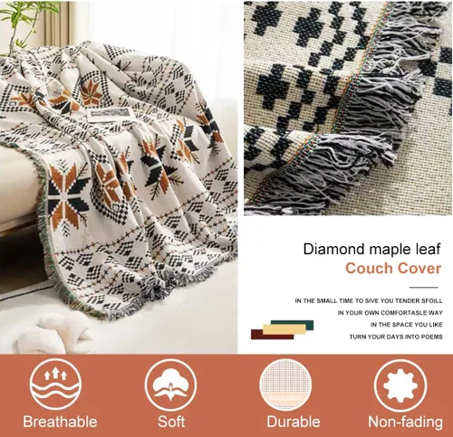 Vista 2 de VOPHIA Funda de sofá de estilo bohemio, reversible, de dos caras, tejida de dos caras, para Navidad, lavable, gruesa y suave, para sala de estar