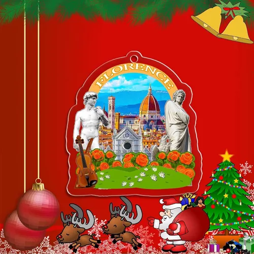 Vista 2 de Adorno navideño de Italia Florencia acrílico transparente de doble cara para decoración de árbol, colgante de recuerdo de viaje, colección