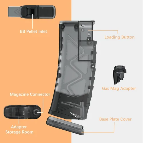 Vista 3 de Ludex Cargador de velocidad Airsoft de 6 mm para cargador de tamaño pistola/SMG/rifle, 500 rondas - Cargador de BB Airsoft de gran capacidad