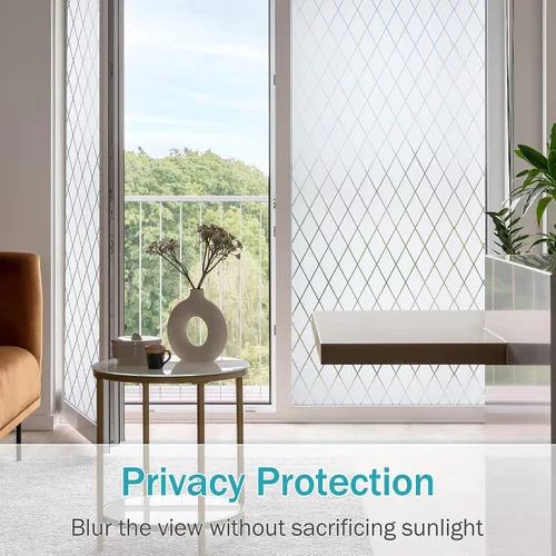 Vista 4 de VELIMAX Película esmerilada de celosía para ventana, película de privacidad para ventana, vinilo opaco de vinilo adhesivo no adhesivo, anti-UV, 29.5