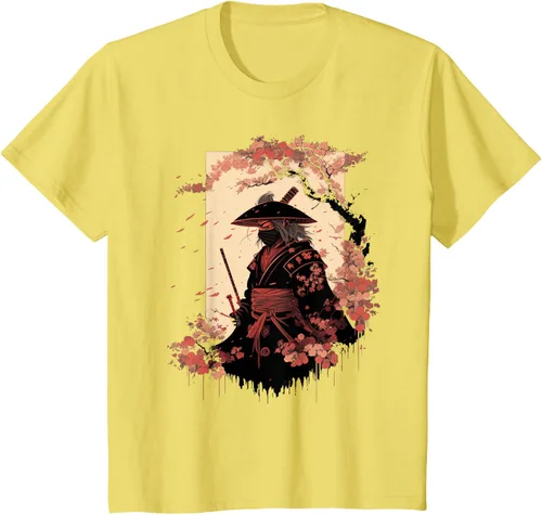 Vista 81 de Camiseta estética vintage samurái de arte japonés samurái retro cereza, Negro