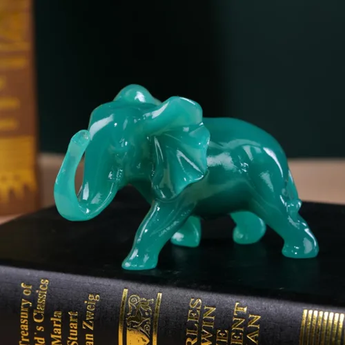 Vista 4 de Estatuas de elefante para decoración del hogar, 1 par de figuras de elefante de la suerte con tronco para estantes, sala de estar y dormitorio
