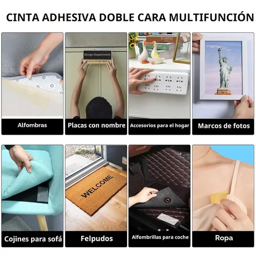 Vista 4 de Birllaid - Cinta de tela multifuncional de doble cara, cinta transparente para ropa, cinta adhesiva de doble cara para alfombras resistente de 1