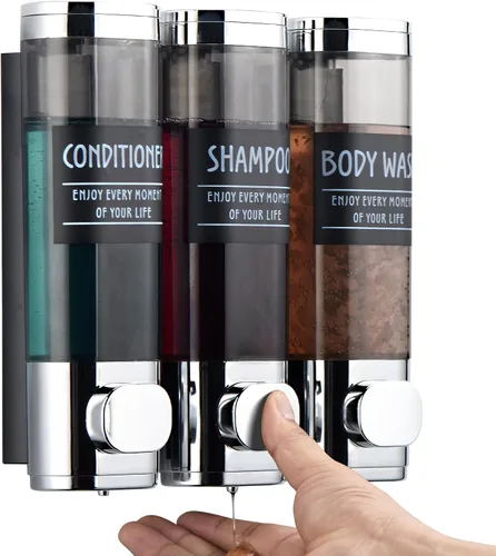 Vista 7 de Dispensador de champú y acondicionador, dispensador de ducha GlintGath de 2 cámaras sin taladro, dispensador de champú para ducha montado