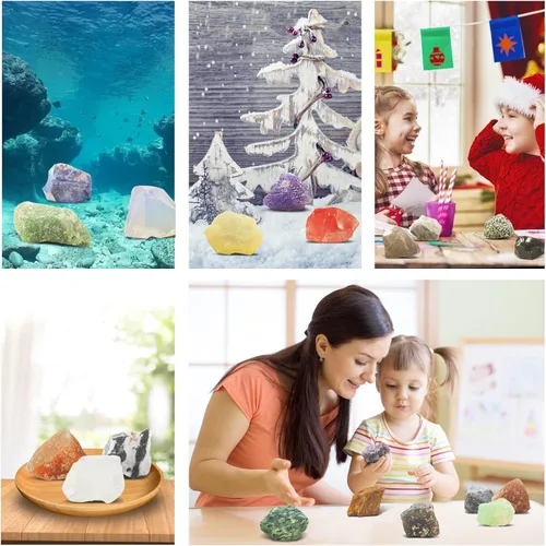 Vista 5 de Calendario de Adviento 2023 Rocks 24 días con piedras preciosas de cristal natural, minerales y fósiles, calendario de cuenta regresiva de Navidad