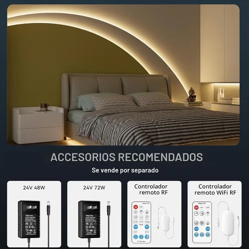 Vista 8 de PAUTIX Tira de luz LED COB de 5 mm 16.4 pies/5 m 3000K Blanco cálido 504 LEDs/m, Cinta LED flexible DC24V para gabinete Hogar Proyectos