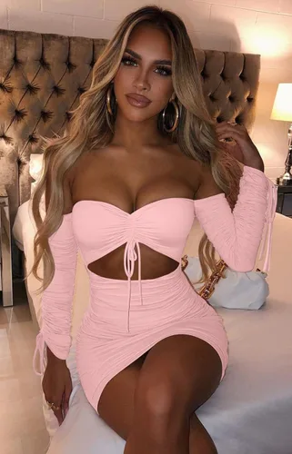 Vista 7 de GOBLES Vestido sexy de tubo de manga larga con cordón fruncido para mujer