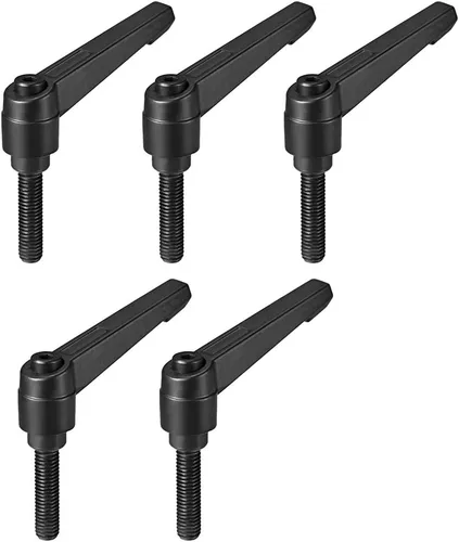 Vista 25 de uxcell 5 piezas de manija de palanca de sujeción ajustable M5 x 1.969 in de óxido negro métrico de acero al carbono macho roscado perillas de mano