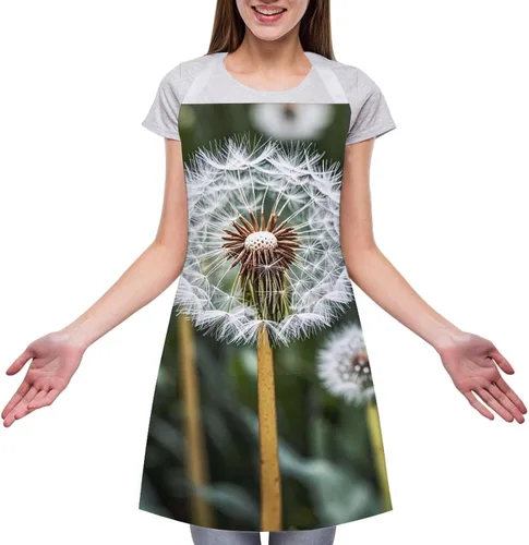 Vista 3 de Personalized Winter White Dandelion Adult Apron, Kitchen Cooking Aprons for Woman Man, Adjustable Bib Apron with Pocket for Baking, BBQ Crafting