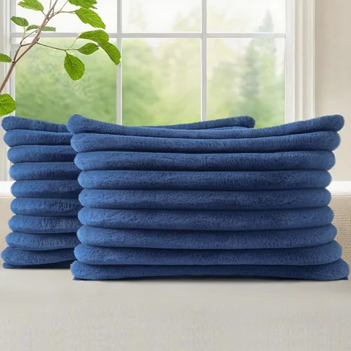 Vista 42 de decorUhome Fundas de almohada de piel sintética, juego de 2, decorativas, afelpadas, suaves, afelpadas, a rayas, parte posterior de terciopelo
