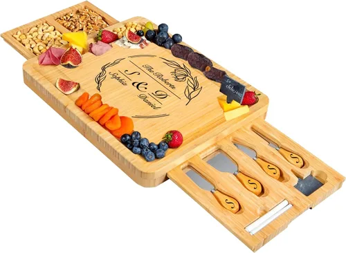 Vista 9 de Juego de tabla de queso y cuchillos de bambú con 2 cajones deslizables
