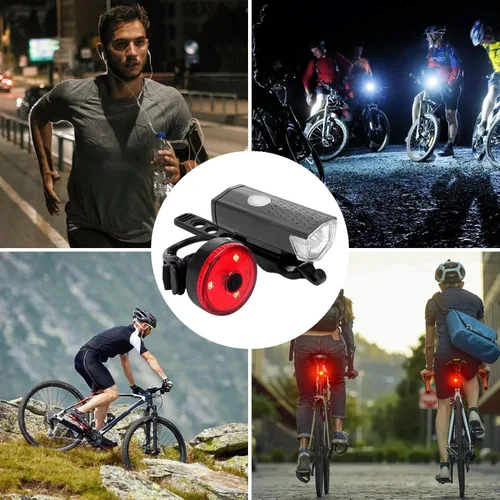 Vista 9 de Juego de luces recargables USB, juego de luces LED recargables USB, kit de faros LED brillantes y luces traseras, kit de luces de ciclismo