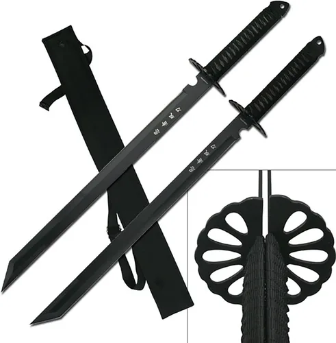 Vista 10 de Snake Eye Tactical Espada Ninja Doble Gemela con Funda Doble para Hombro Cada Cuchilla