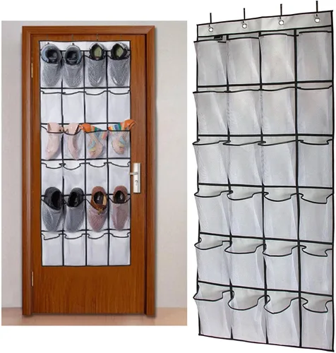 Vista 2 de Organizador de zapatos para colgar sobre la puerta, antideslizante para colgar zapatos, soporte para zapatos detrás de la puerta con 24 bolsillos