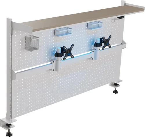 Vista 8 de EUREKA ERGONOMIC Tablero de clavijas con soporte para dos monitores, tablero de clavijas de acero para escritorio, accesorios para computadora