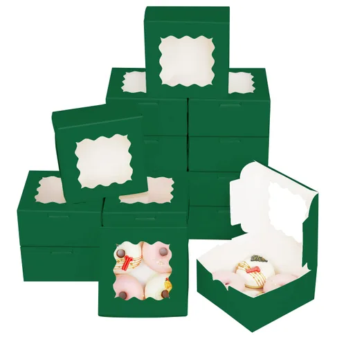 Vista 17 de Bakepacker 60 piezas Cajas para galletas negras de 6 x 6 x 3 pulgadas, fáciles de montar, cajas para macarrones y repostería con ventana para Negro