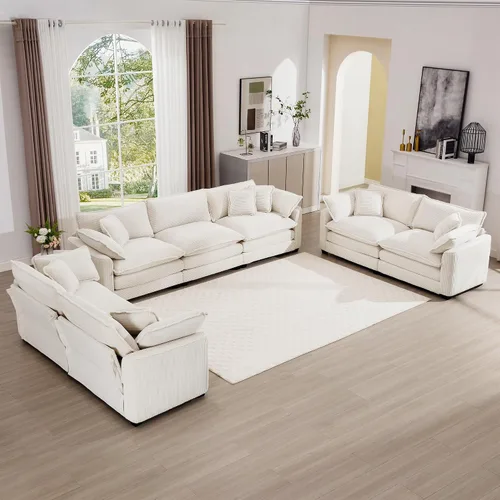 Vista 24 de mikibama Juego de sofá de lujo de 2 piezas, sofá de dos plazas y sillón, juego de sofás de pana moderna cómodos tipo nube para sala de estar